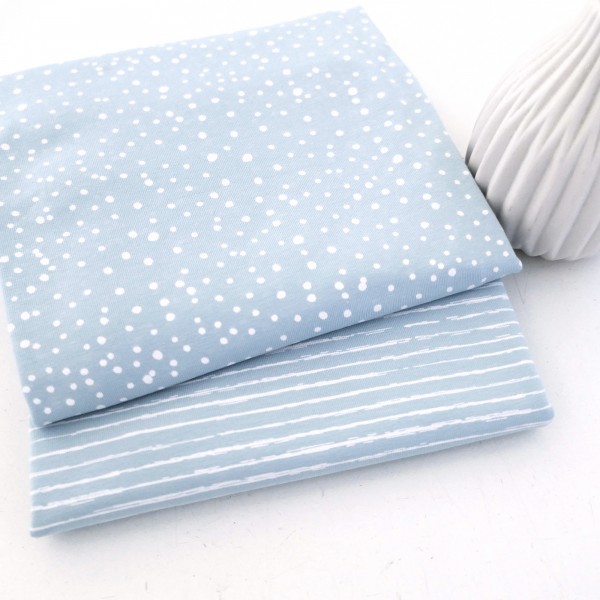 Stoffpaket Jersey, Kleckse und Linien zart Hellblau, Babyblau
