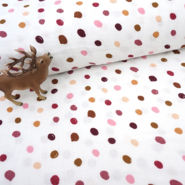 Musselin, Double Gauze, Kleckse, Rosa, Mauve, Meterware