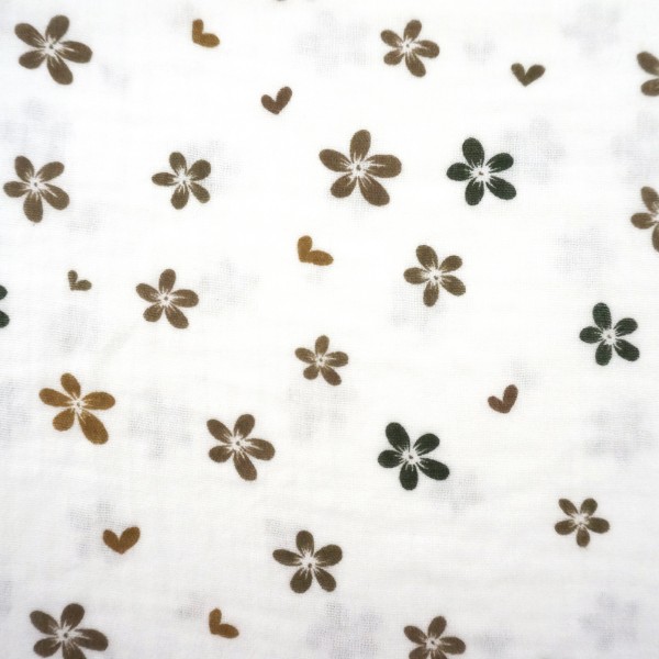 Musselin, Double Gauze, Streublumen, Taupe, Meterware