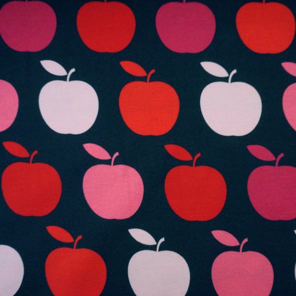 Jersey große Äpfel Nachtblau Pink, Rot, Rosa Meterware