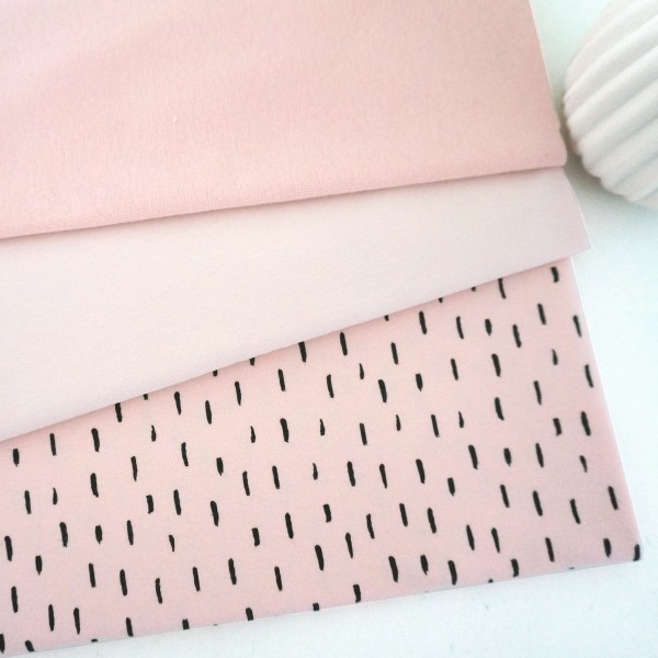 Stoffpaket Jersey, Striche, Uni, Bündchen, zart Rosé