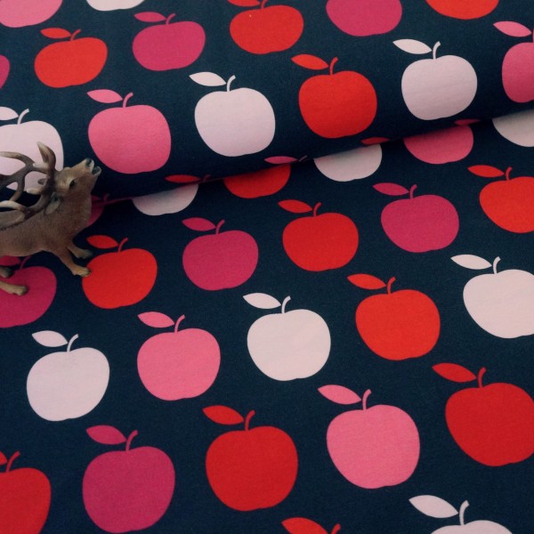 Jersey große Äpfel Nachtblau Pink, Rot, Rosa Meterware