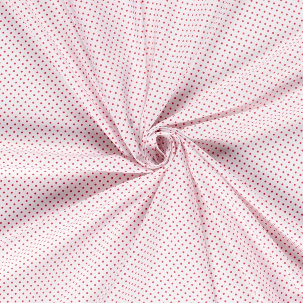 Baumwollstoff Popelin, kleine Punkte, Weiß, Rot, Meterware