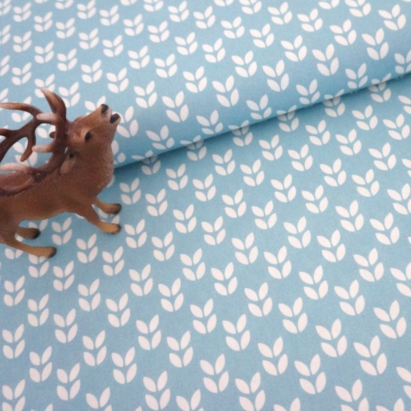 Baumwollstoff, Popeline, Kansas, Blätter, Hellblau, swafing, Meterware