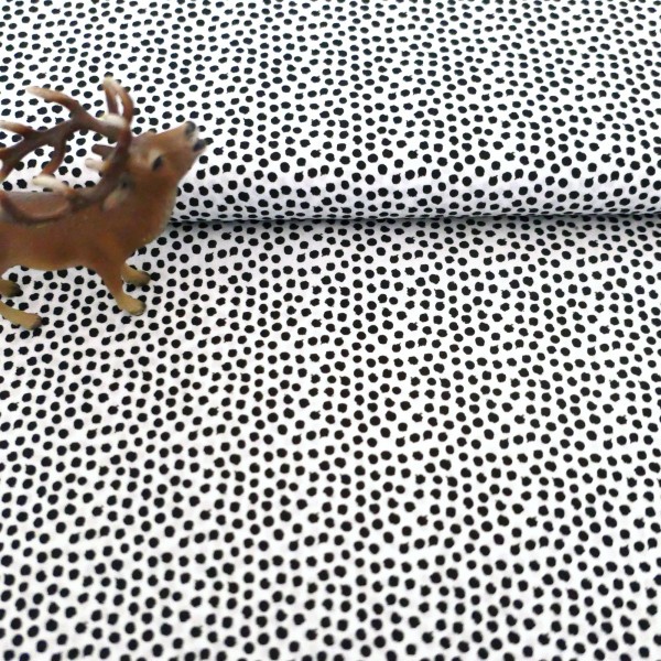 Baumwollstoff, Punkte, Weiß, Schwarz, Meterware