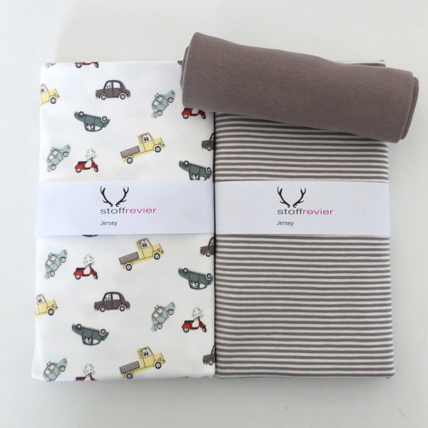 Stoffpaket Jersey, Cars, Autos, Ringel, Bündchen