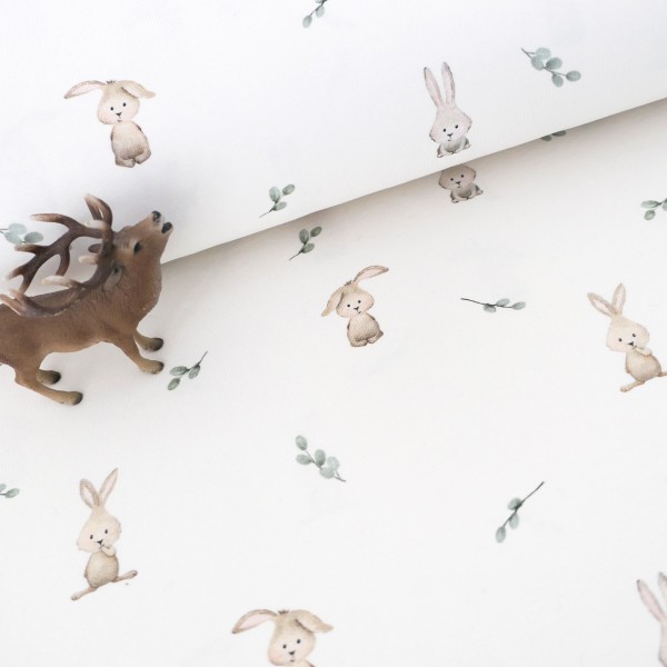 Jersey kleine Hasen, Off-White, Creme, Meterware